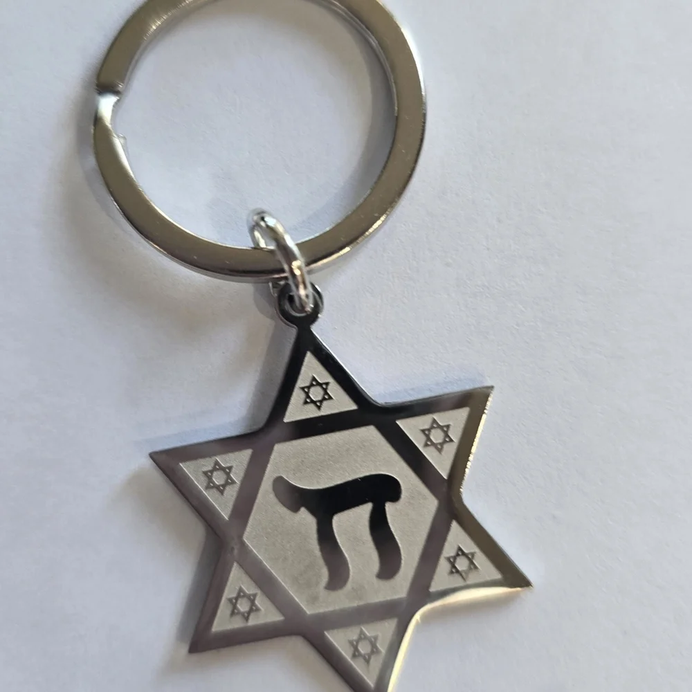 SHINY STAINLESS STEEL FOREVER WEAR SILVER JEWISH STAR OF DAVID CHAI LONG LIFE...